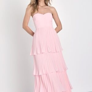 Lulus Seriously Sensational Light Pink Strapless Tiered Maxi Dress - Size XS